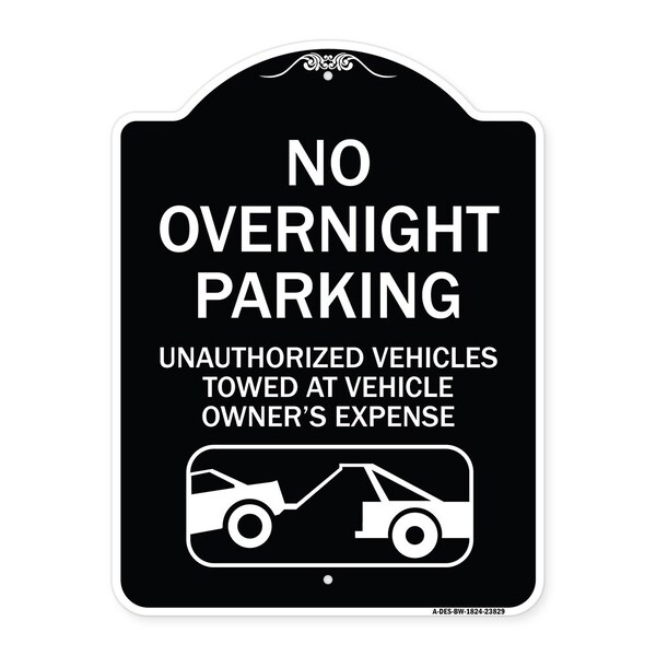 Signmission No Overnight Parking Unauthorized Vehicles Towed Heavy-Gauge Alum Sign, 24" x 18", BW-1824-23829 A-DES-BW-1824-23829 - main